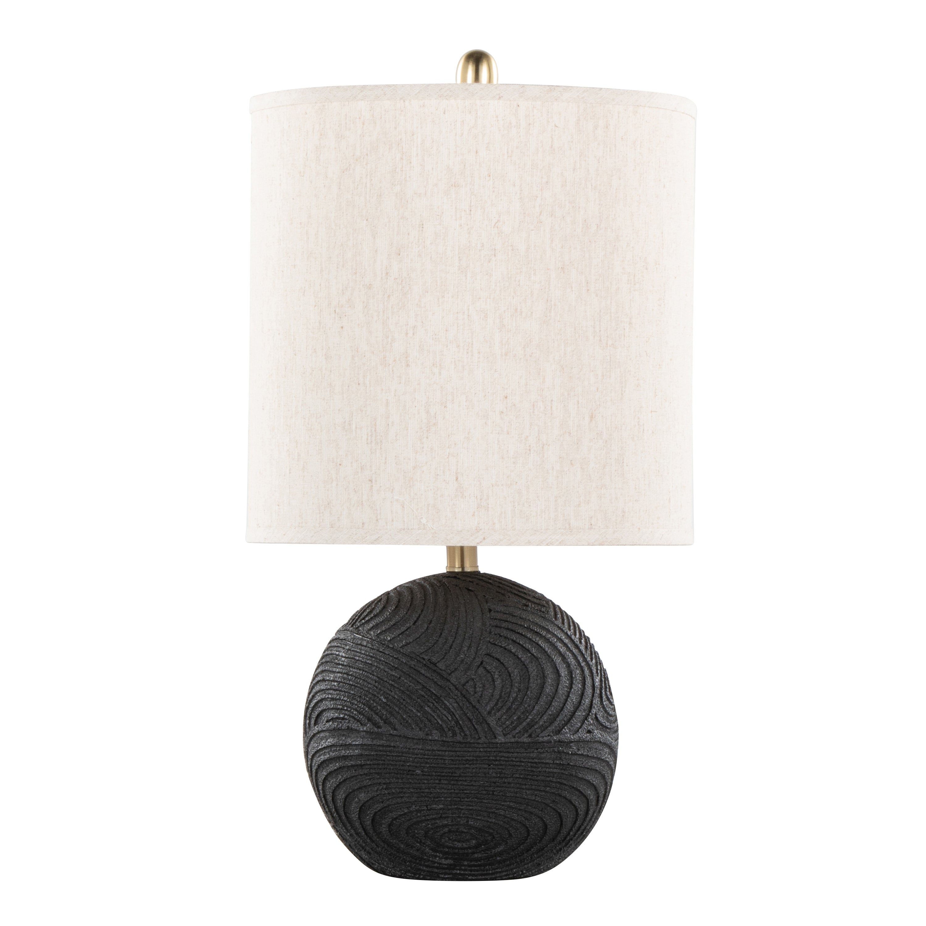 Kona 23' Contemporary Polyresin Table Lamp in Matte Black Polyresin, Modern Brass and Natural Linen Shade from Grandview Gallery by LumiSource - Set of 2