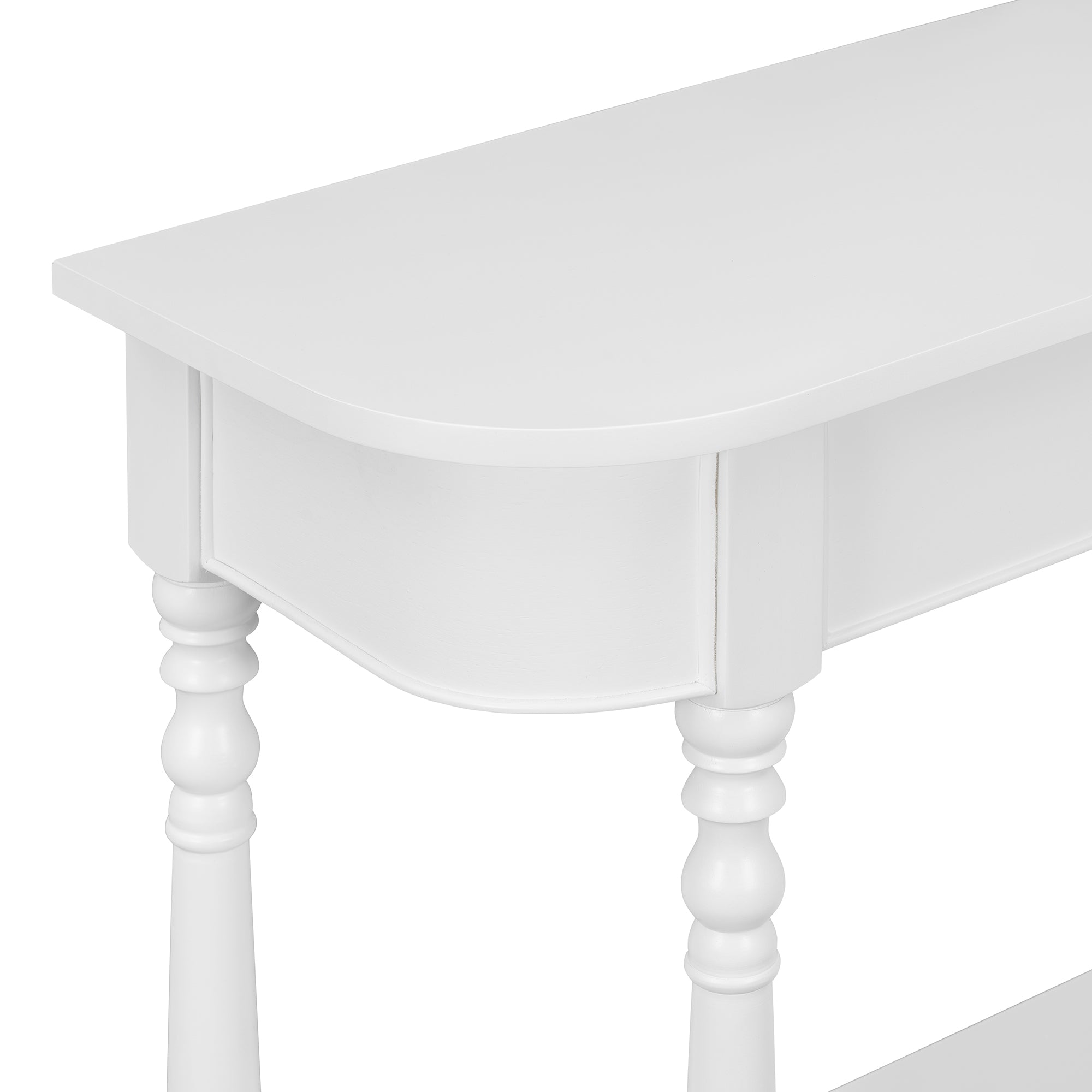 TREXM Narrow Console Table with Curved Corner, Retro Entryway Table with Top Drawer and Open Shelf, Sofa Table Console Tables for Entryway, Hallway and Living Room (White)