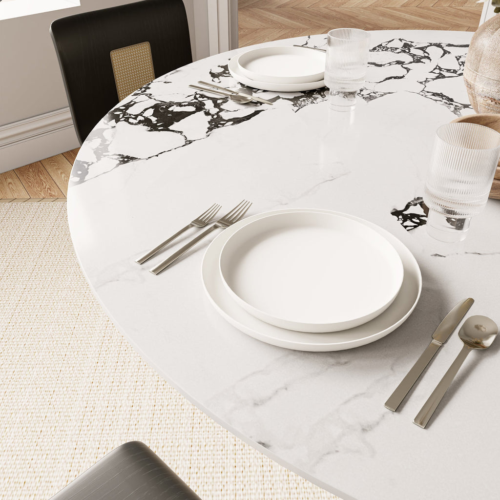 Chic Luxury Black Round Dining Kitchen 47' Table - White Black With Vase-shaped Solid Wood Pedestal For 4