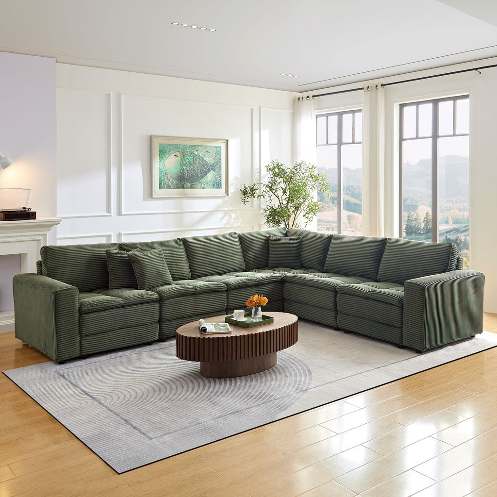 6 Seats,Oversized Sectional Sofa,L Shaped Corner Couch with Detachable Seat & Back Cushion, Corduroy Upholstery Convertible Sleeper Sofa&Couch for Living Room