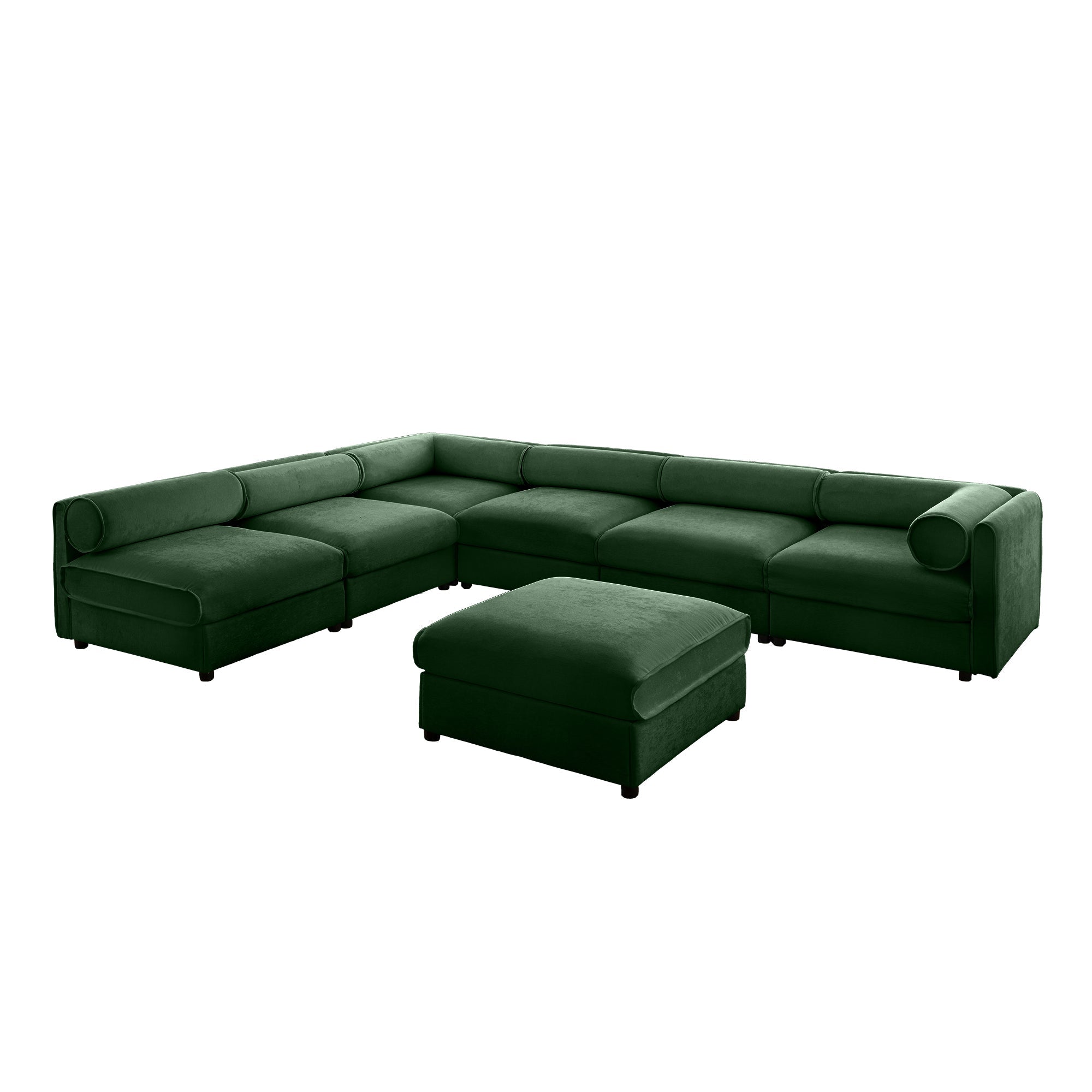 Modern 6-Piece Modular Sectional Sofa with Storage Soft Green Chenille Fabric  Contemporary Cylindrica Design for Living Room