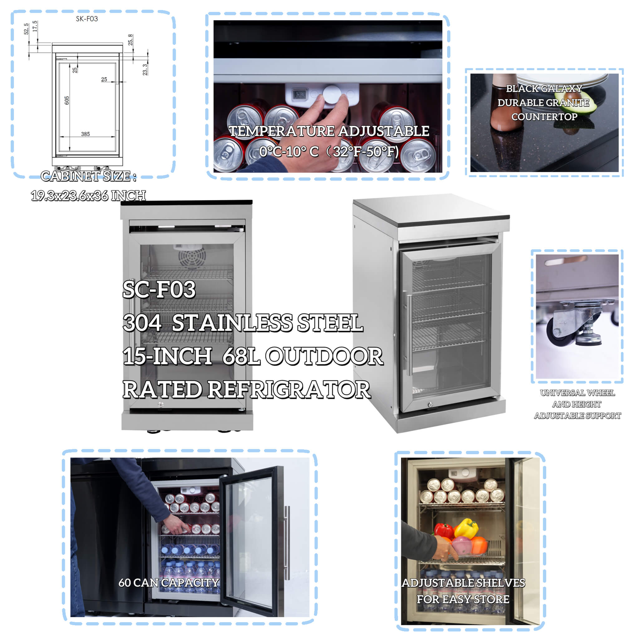Castelle Flame 44-Inch 6-Burner 85K BTU Stainless Steel Outdoor BBQ Kitchen Island Grill With Wine Cooler, Rotisserie Kit, And Storage Cabinets (SAK97105)
