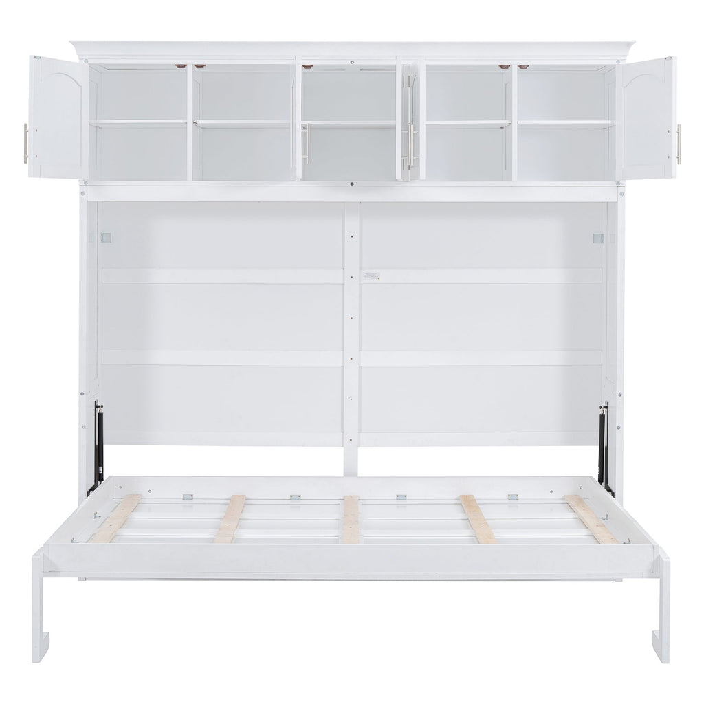 Queen Size Murphy Bed Wall Bed with Top Cabinets,White