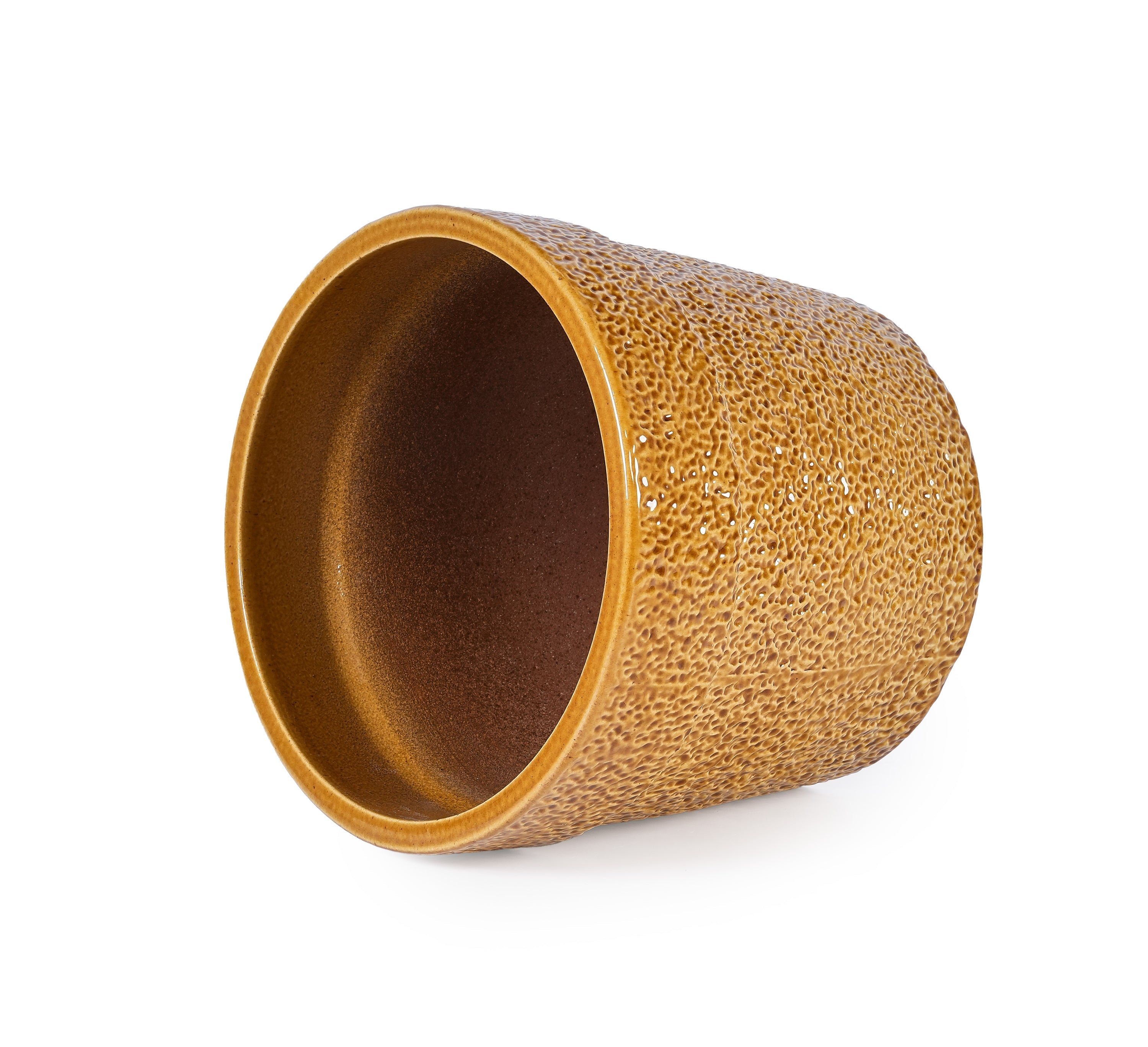 3 Pieces Ceramic Flowerpot, Modern Planter for Patio, Garden or Windowsills - Antique Yellow