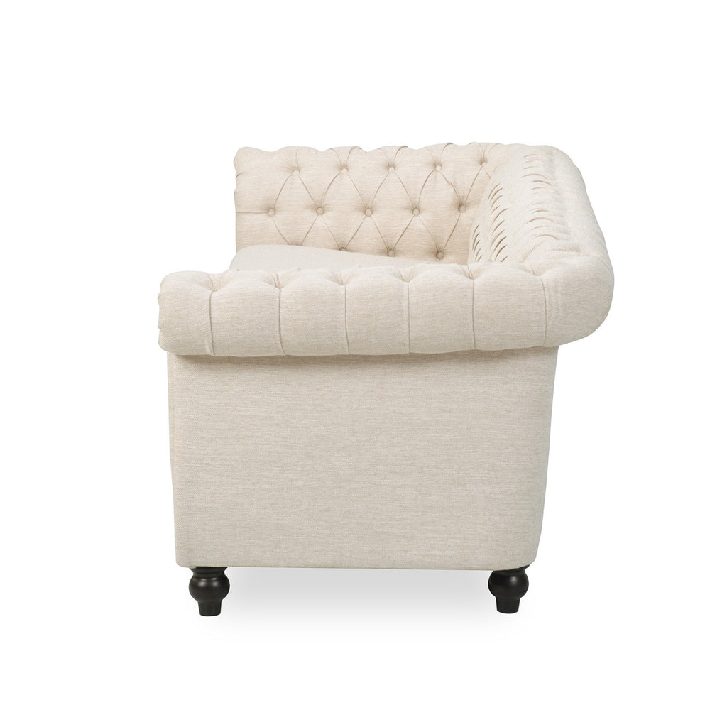Chesterfield Style 3-Seater Sofa with Deep Button Tufting in Beige Fabric