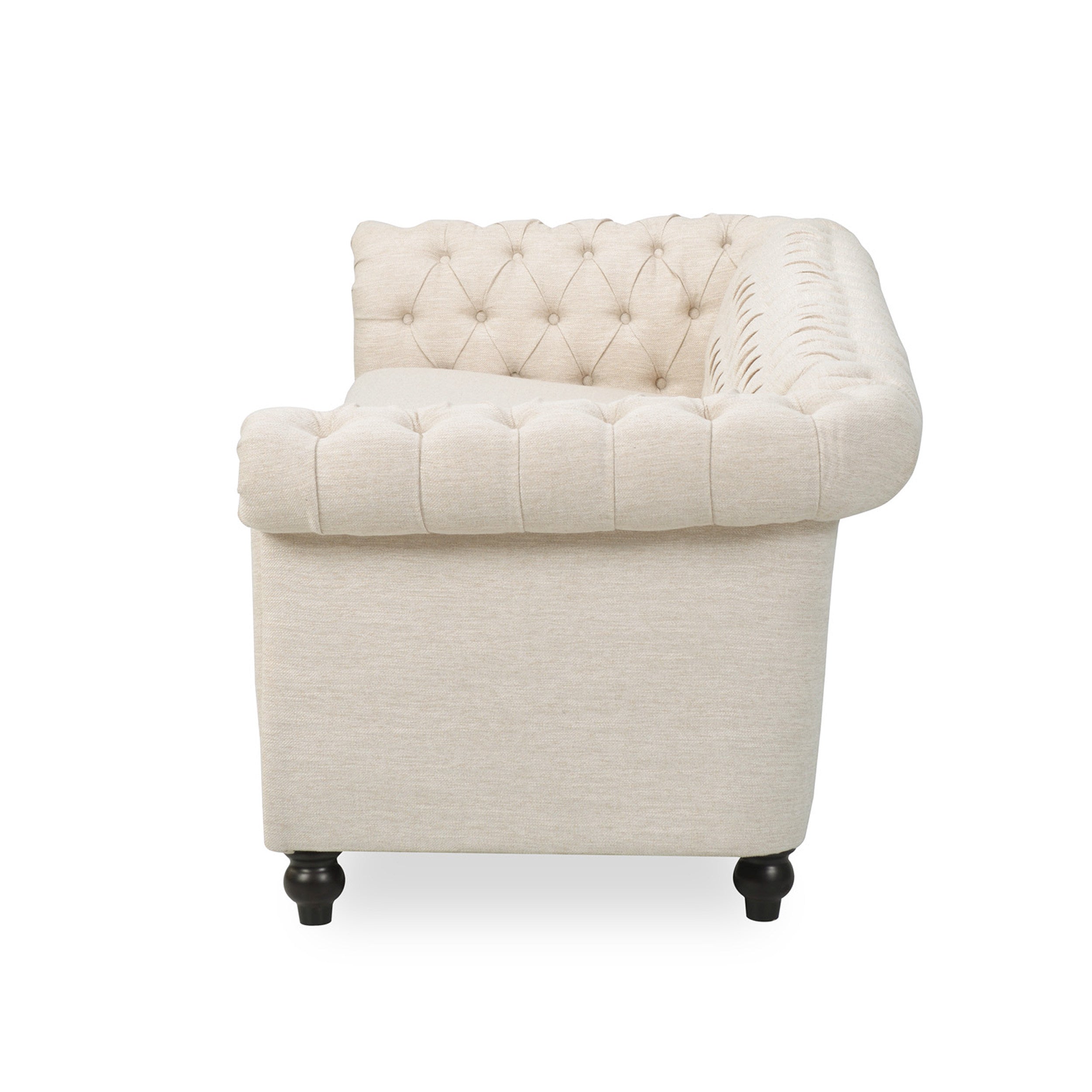 Chesterfield Style 3-Seater Sofa with Deep Button Tufting in Beige Fabric