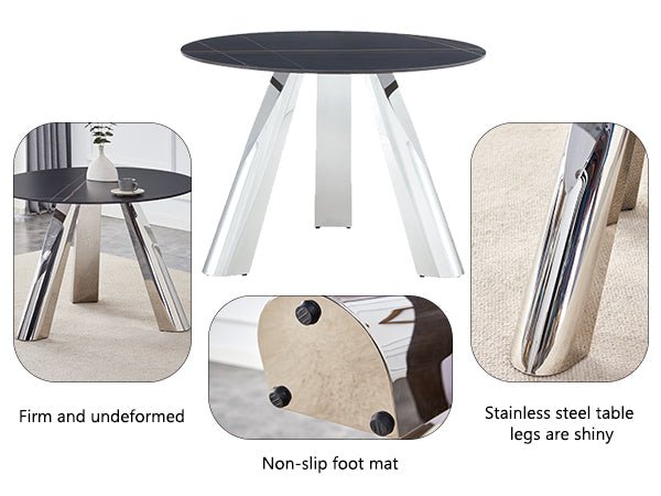 42' Luxury Sintered Stone Table: 0.45' Durable Top + 6' Steel Legs,350lb Capacity, Stain/Heat-Resistant Black Veined Surface - Modern Minimalist DesignW1512S00111