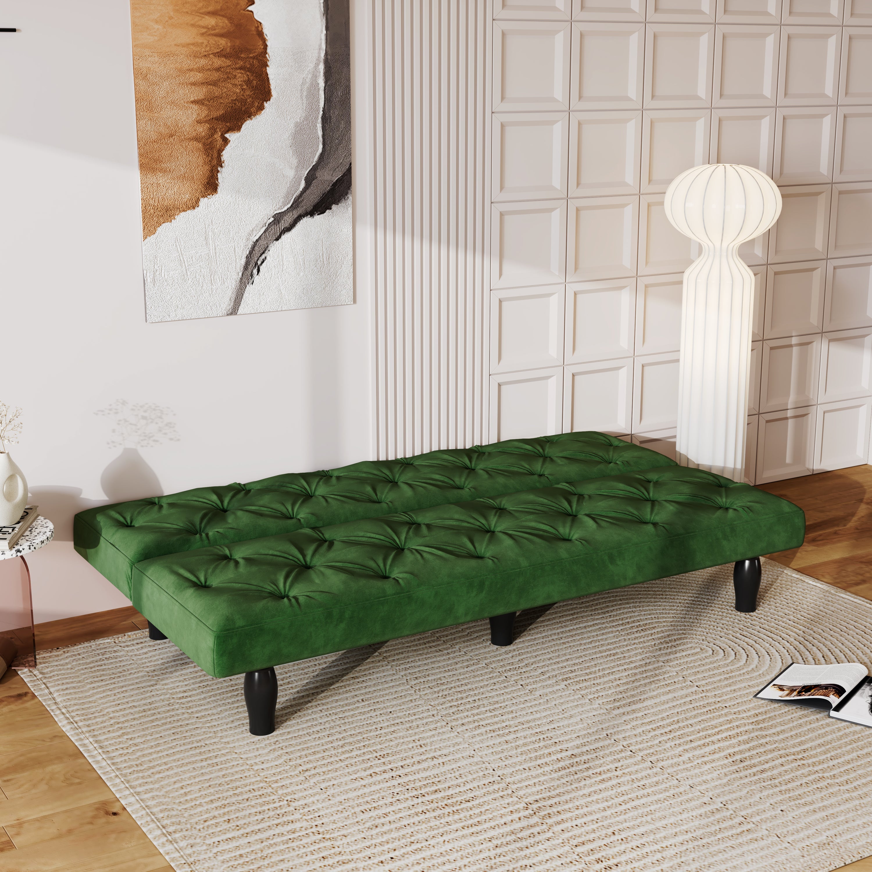 Sofa Magic: 66" Green Velvet Sofa Bed Transforms into a Comfortable Sleeping Space, Perfect for Family Living Rooms, Apartments, and Bedrooms