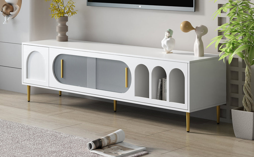U-Can Modern TV Stand for up to 70 Inch TV, Entertainment Center TV Media Console Table, with 3 Shelves and 2 Cabinets, TV Console Cabinet Furniture for Living Room (Old SKU: WF314645AAK)