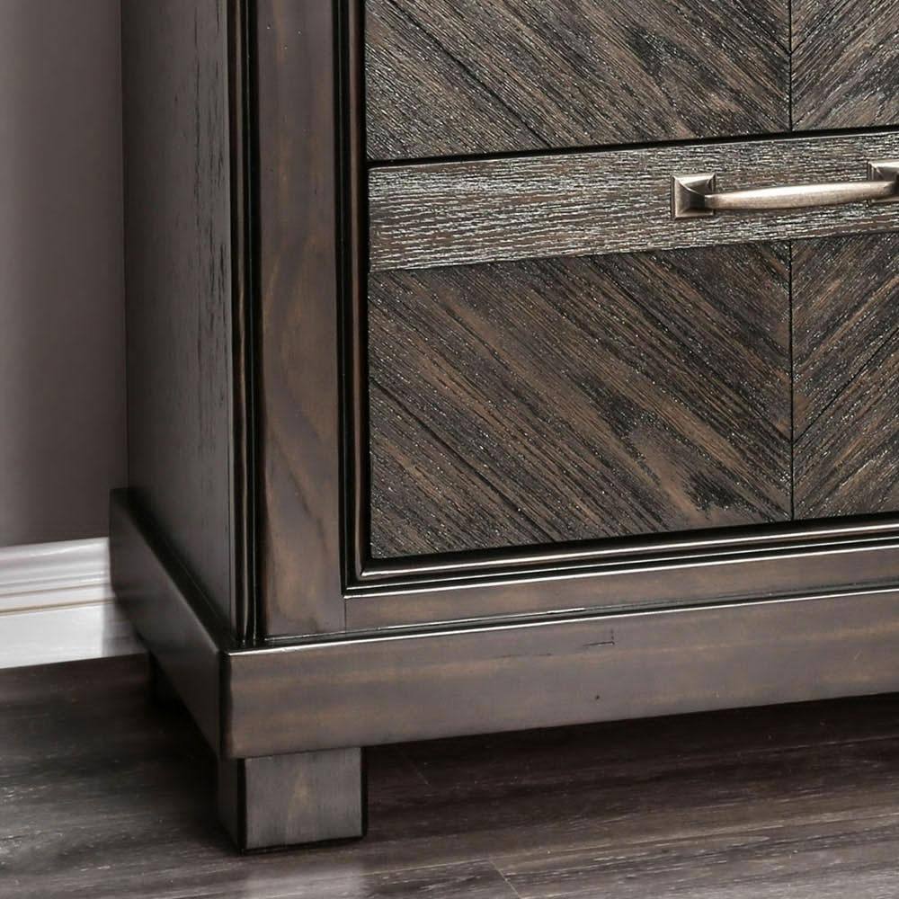 Espresso Color 1pc Nightstand V-Shape Plank Design Bedroom Furniture Bedside Table Nickel Bar Pull Solidwood 2- Storage Drawers