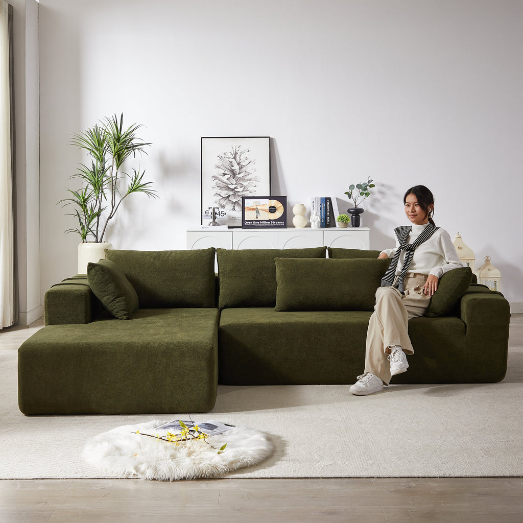 Modern Chenille Upholstered Sectional Sofa Couch Set,Modular 108' L Shaped Sectional Living Room Sofa Set With 6 Pillows,Free Combination Sofa Couch for Living Room,Bedroom(Left Chaise)