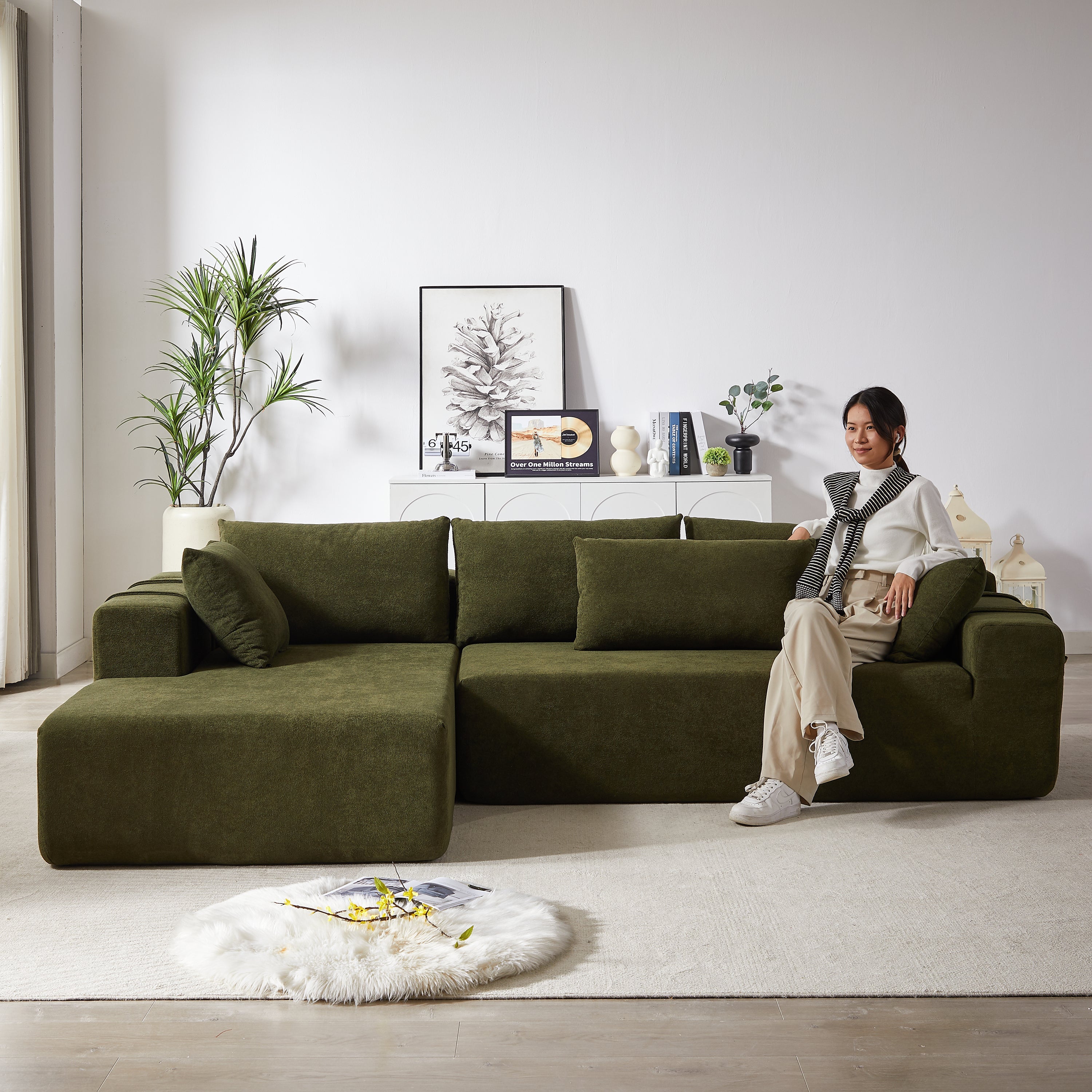 Modern Chenille Upholstered Sectional Sofa Couch Set,Modular 108' L Shaped Sectional Living Room Sofa Set With 6 Pillows,Free Combination Sofa Couch for Living Room,Bedroom(Left Chaise)