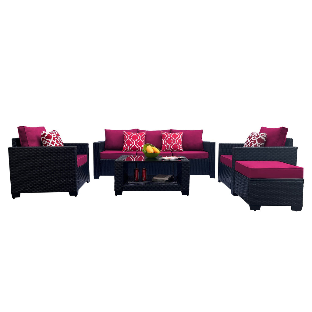 Outdoor Garden Patio Furniture 7-Piece PE Rattan Wicker Cushioned Sofa Sets  and Coffee Table, patio furniture set;outdoor couch;outdoor couch patio furniture;outdoor sofa;patio couch