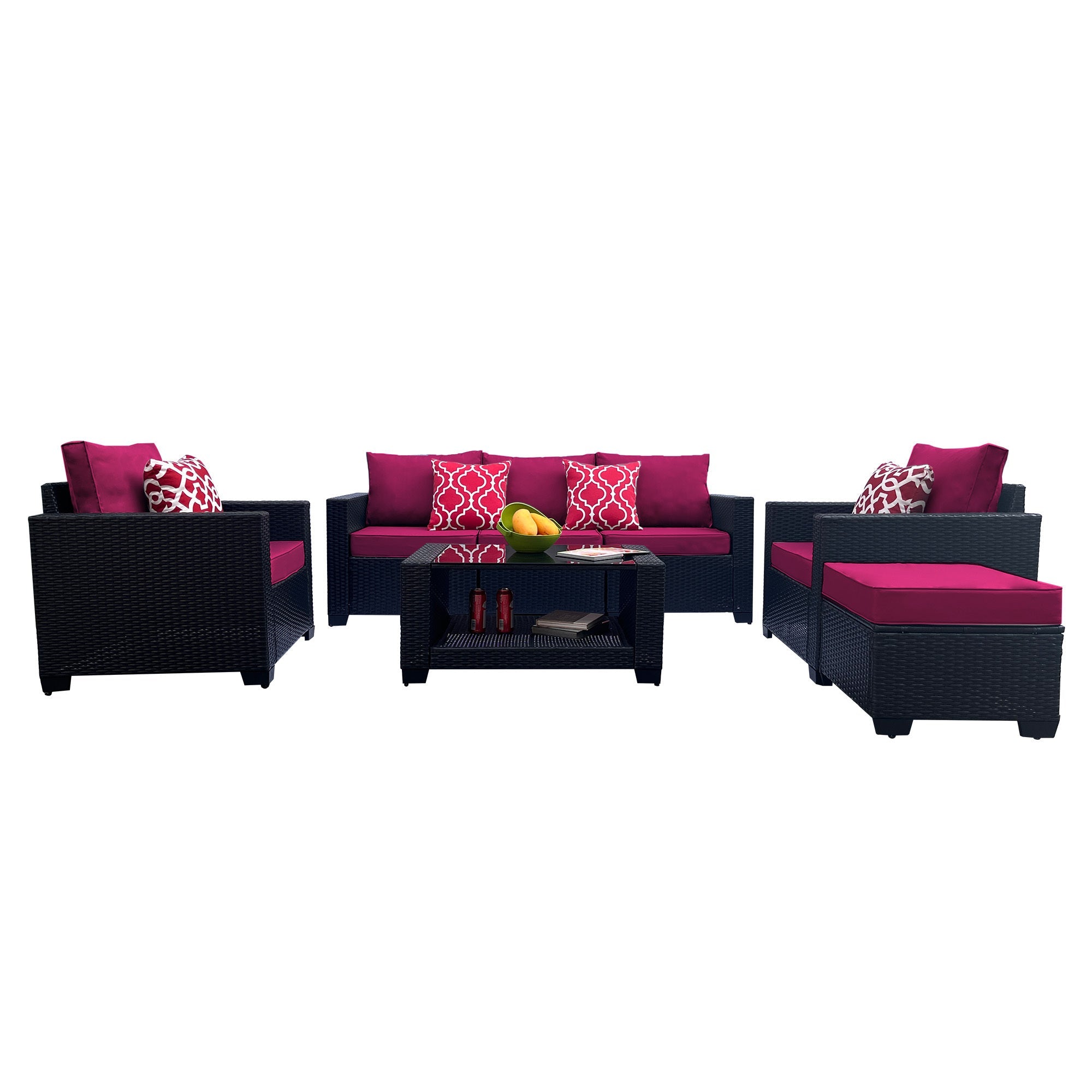 Outdoor Garden Patio Furniture 7-Piece PE Rattan Wicker Cushioned Sofa Sets  and Coffee Table, patio furniture set;outdoor couch;outdoor couch patio furniture;outdoor sofa;patio couch