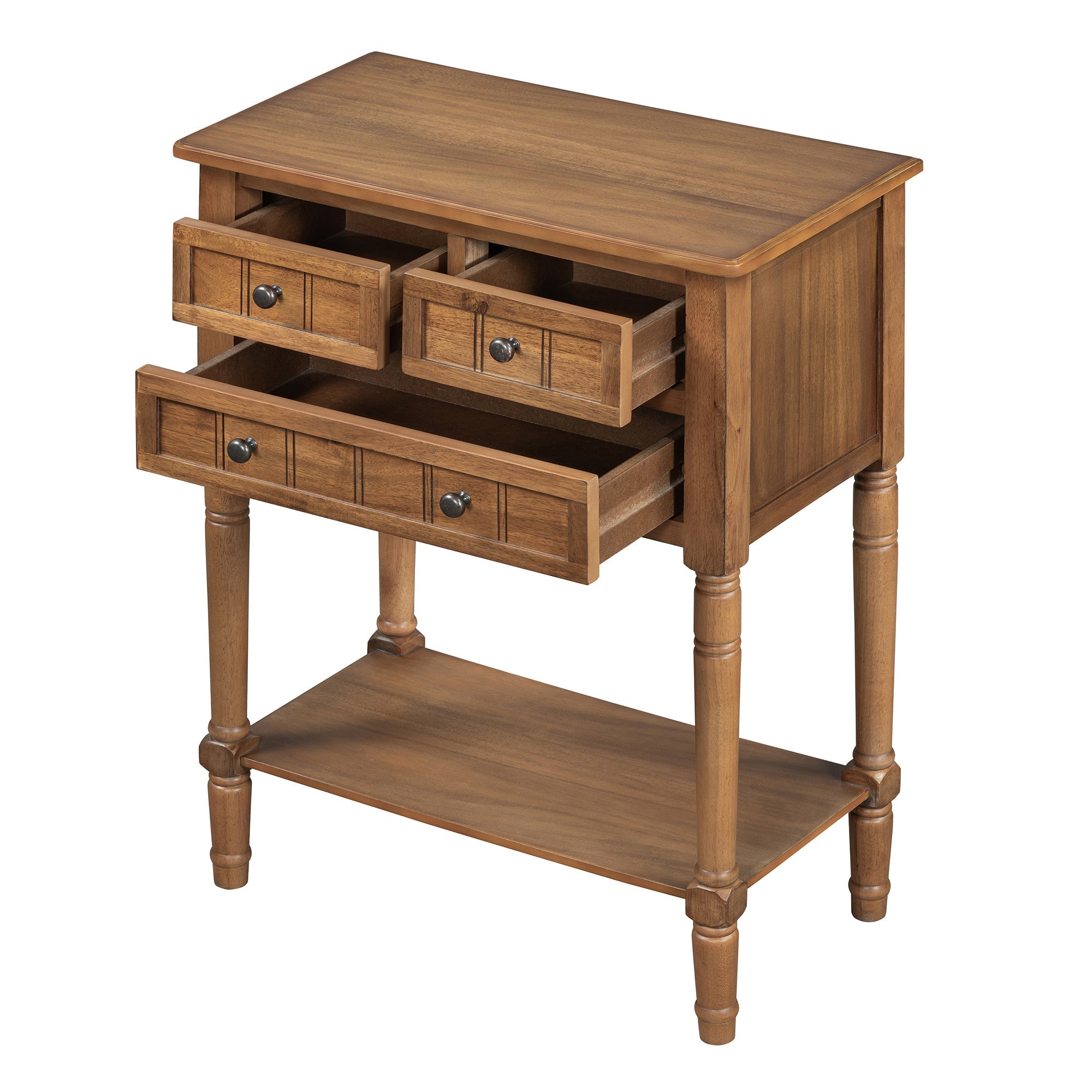 TREXM Narrow Console Table, Slim Sofa Table with Three Storage Drawers and Bottom Shelf (Natural)