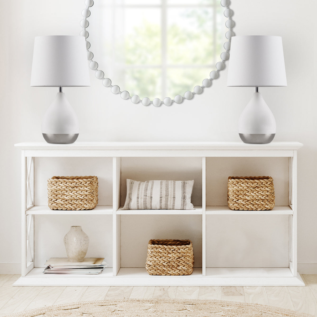 2-Tone Ceramic Table Lamp Set of 2 White/Silver See below