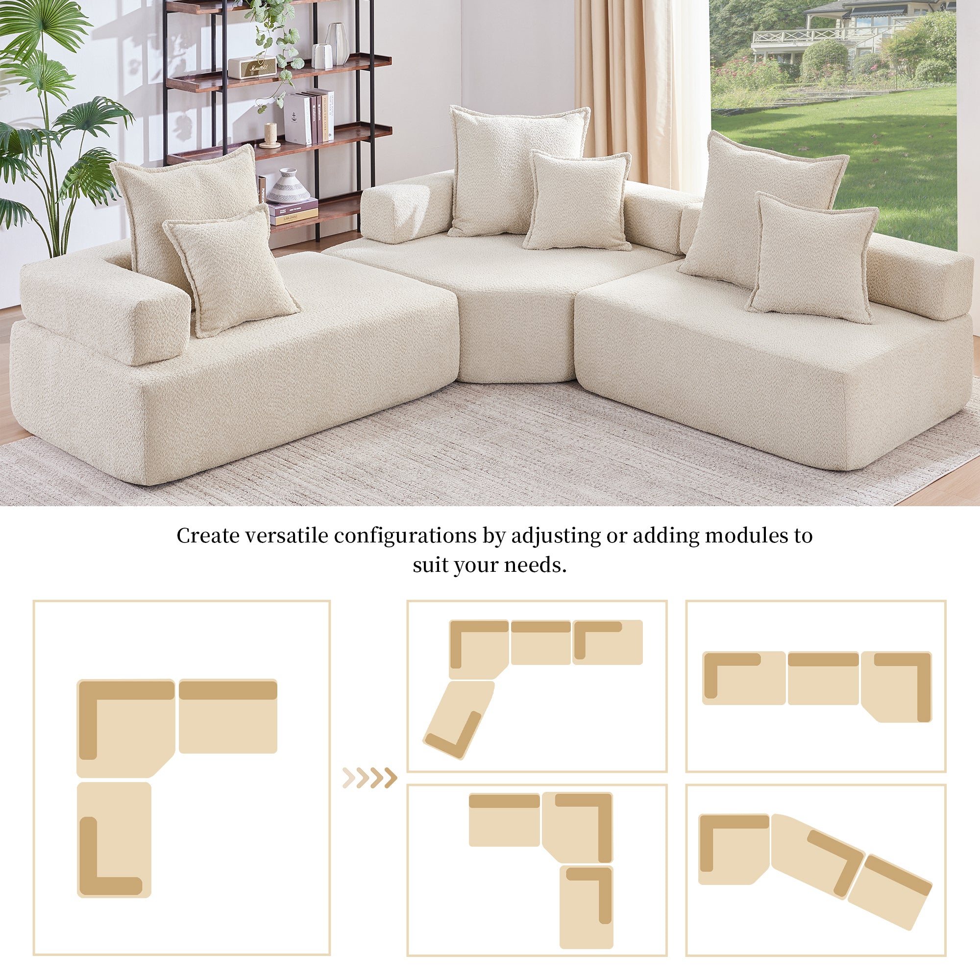Oversized Modular L Shaped Sectional Sofa,Luxury Boucle Floor Couch Set,Convertible Compressed Couch,Spacious Foam-Filled Sofa for Living Room,3 PC Free Combination,2 Colors