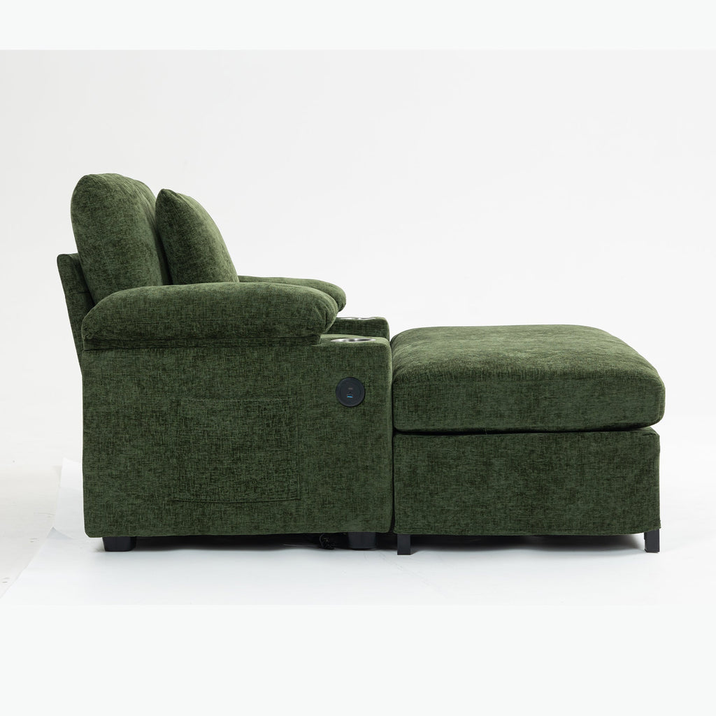 Modern Oversized Chair with Ottoman,Chenille Fabric Sofa Bed,Accent Chair Comfy Sofa with Cupholders and USB Charging Ports Chair for Living Room,Bedroom,Apartment