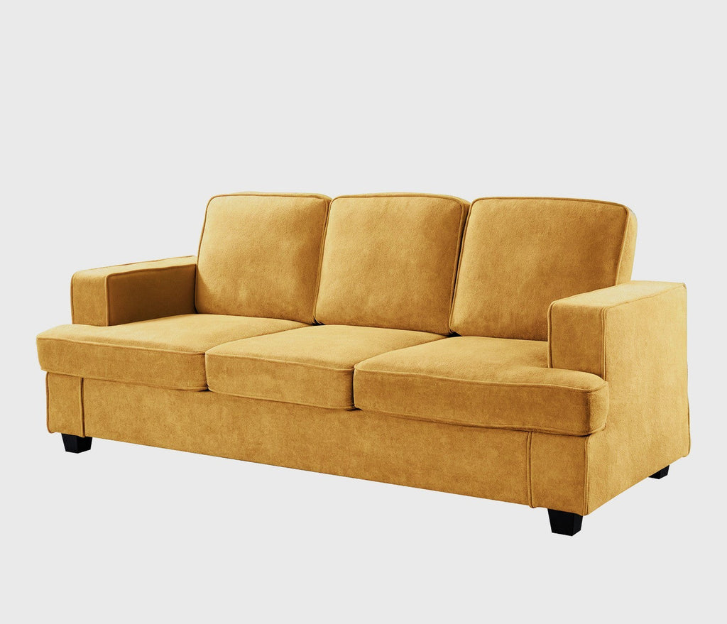 Modern Velvet Sofa, Comfortable 3 Seater Couch with Deep Seating and High-Density Foam, Loose Back Cushions, Wide Arms, Living Room Furniture for Home, Apartment, Office, Mustard yellow