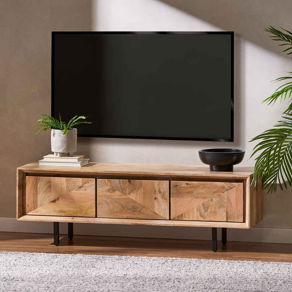 TV stand with 3 Cabinets for TVs Up To 59 Inches, Natural