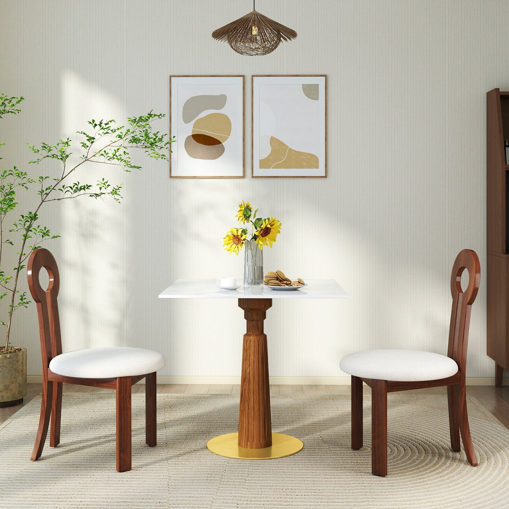 Modern Square Dining Table, 33.5' Sintered Stone Table with Wooden Leg & Gold Base, 2 - Person Kitchen Table for Small Space, 150lbs Weight Capacity(Only the Negotiation Table)
