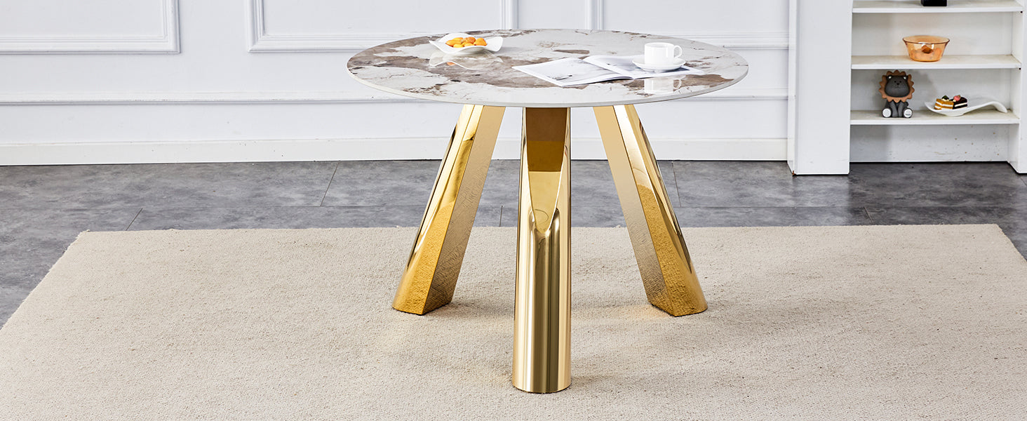 42' Luxury Sintered Stone Table: 0.45' Durable Top + 6' Steel Legs, 350lb Capacity, Stain/Heat-Resistant White/Gray Veined Surface - Modern Minimalist Design