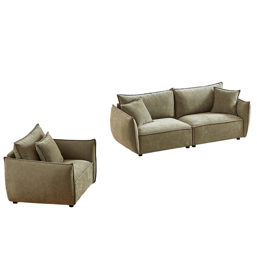 3-Seater + 1-Seater Combo Sofa Modern Living Room Sofa, Linen Fabric Sofa, Wooden Frame with 3 Pillows, Apartment Sofa Furniture