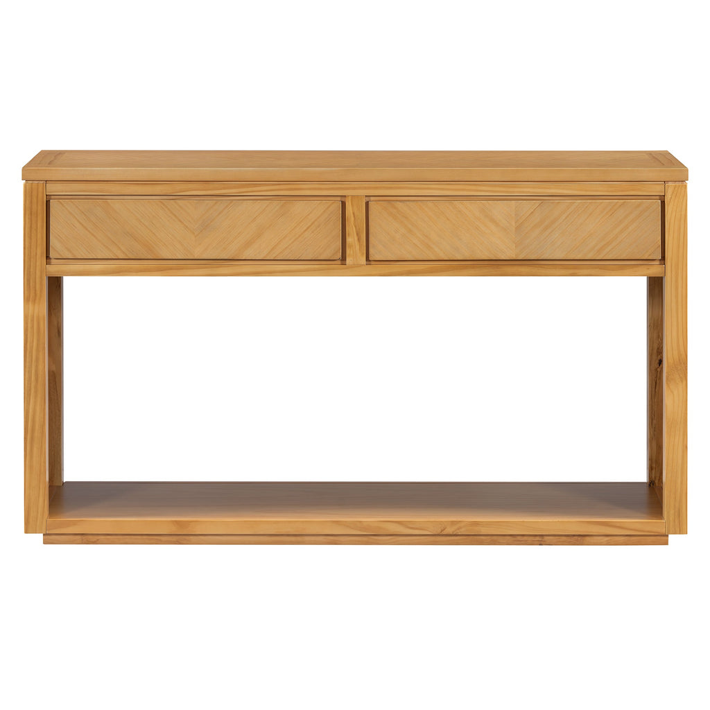 TREXM 55' Console Table, Rustic Wooden Entryway Table with Storage Drawers and Open Shelf, Elegant Sofa Table for Hallway and Living Room (Natural)