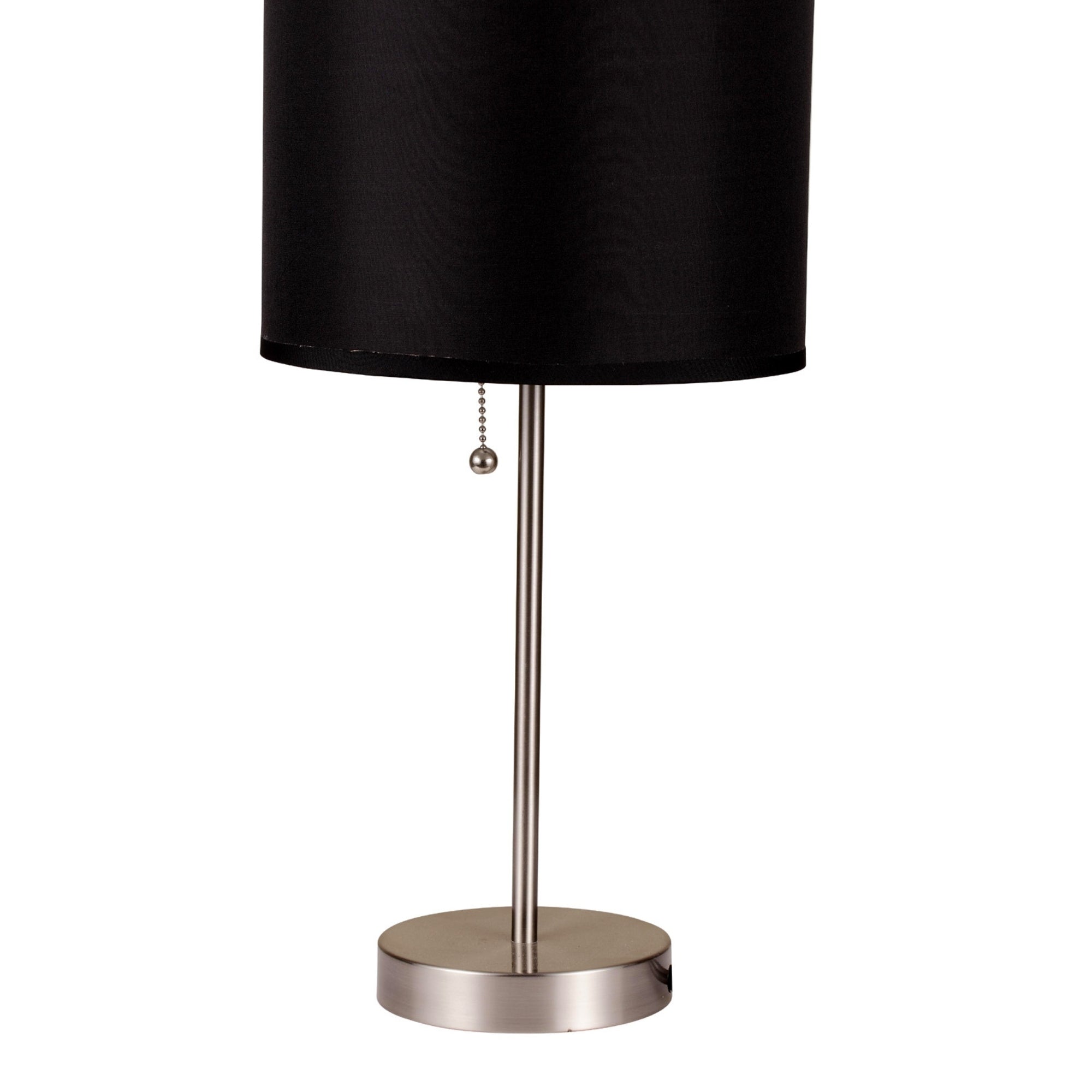 19' Tall Metal Table Lamp with Silver finish, Black Shade