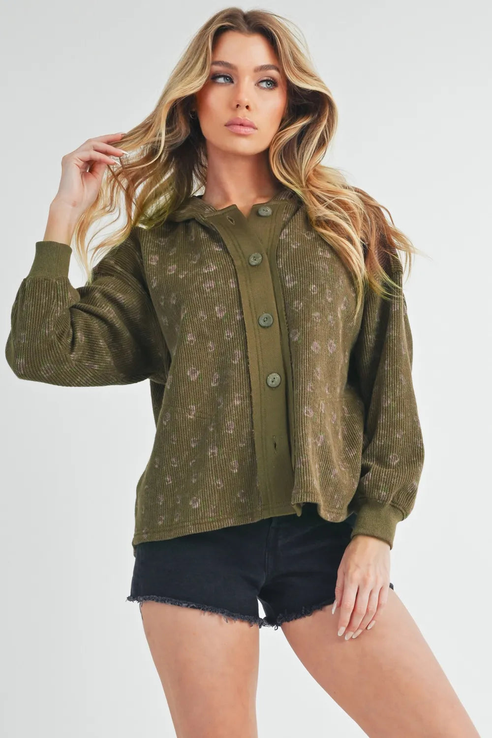 Aemi + Co Floral Button Up Hooded Jacket