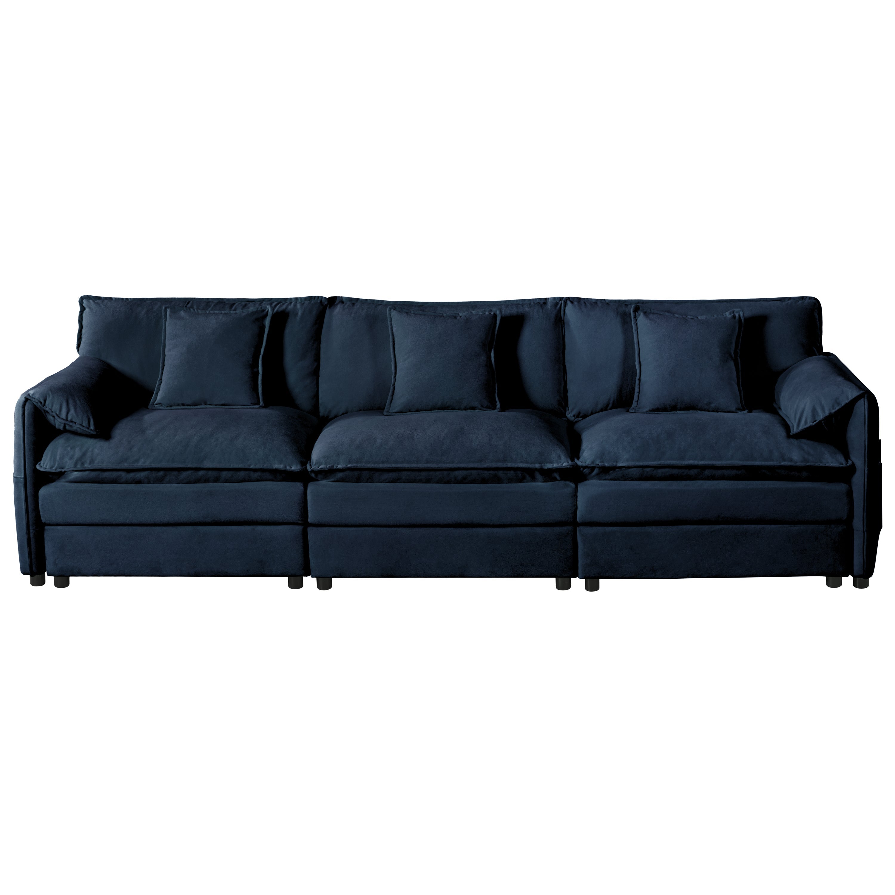 Modular Sectional Sofa, Oversized Deep Seat L Shaped Couch Set for Living Room, 3-Seater Comfy Cloud Couches with Movable Ottoman, DIY Combination, Chenille,Blue