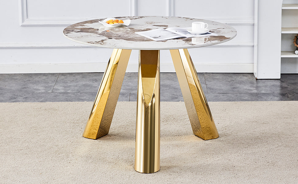 42' Luxury Sintered Stone Table: 0.45' Durable Top + 6' Steel Legs, 350lb Capacity, Stain/Heat-Resistant White/Gray Veined Surface - Modern Minimalist Design