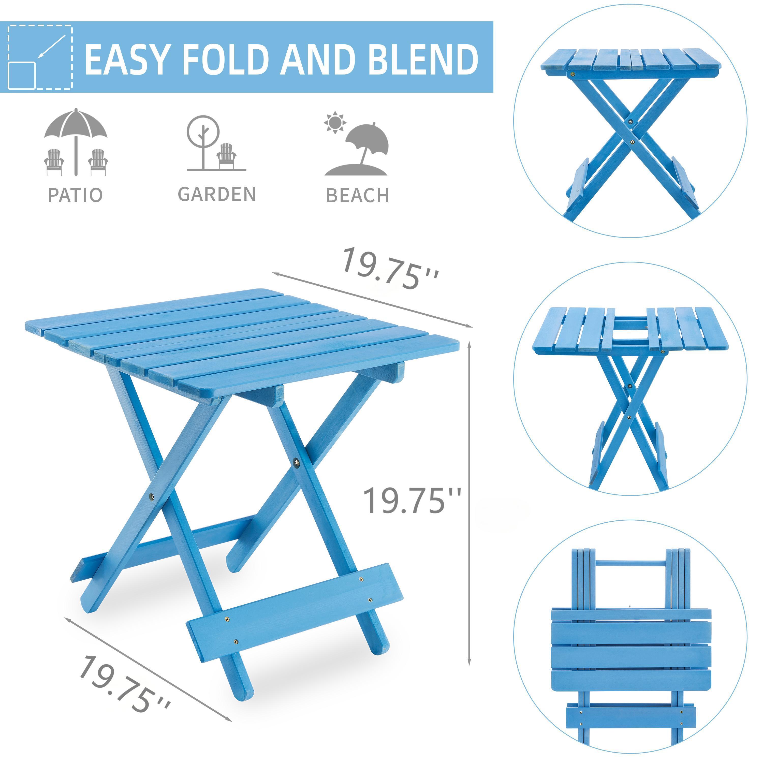 Folding Square Table Patio Outdoor solid wood Table for Backyard, Balcony, Portable Design Space-Saving Blue Color