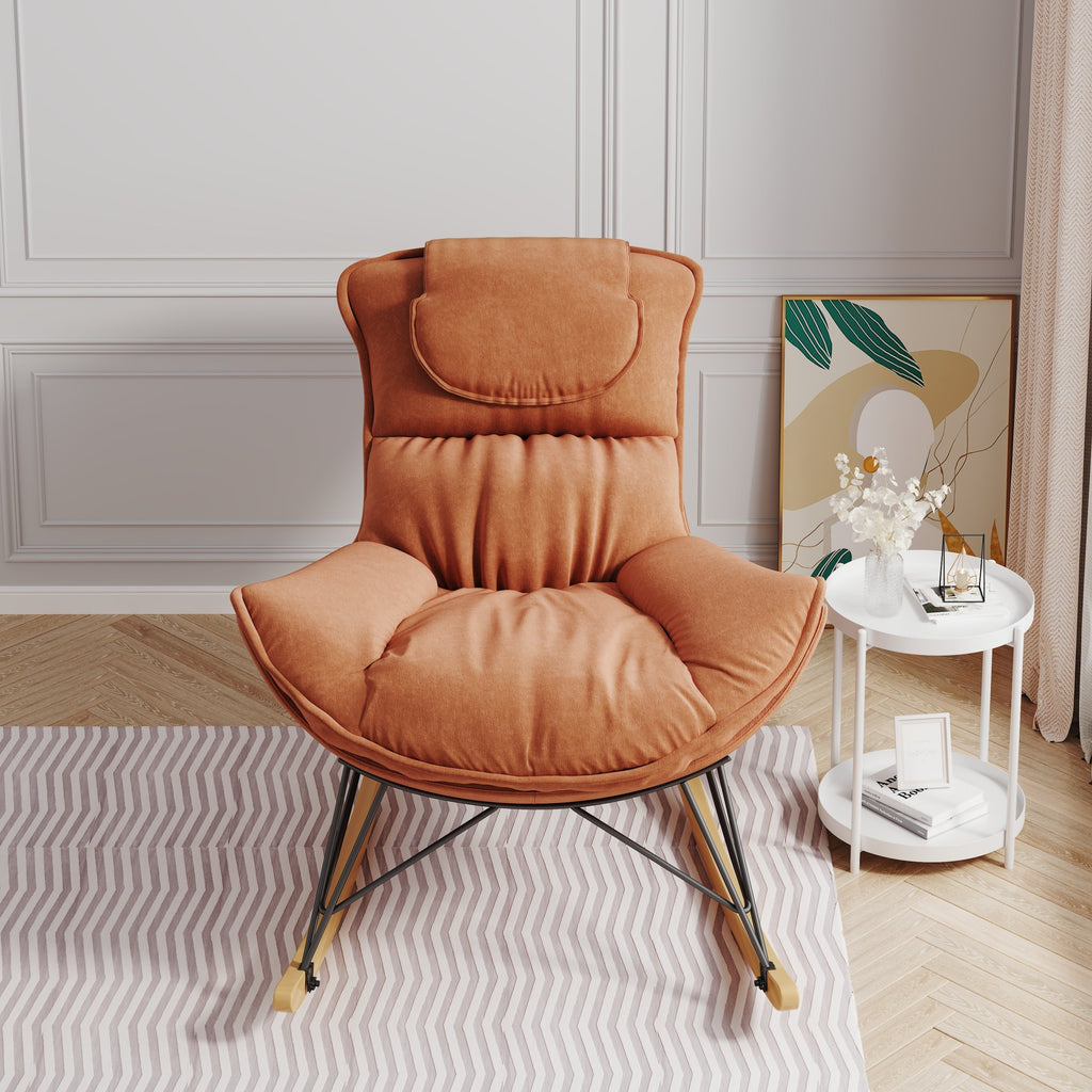 Leisure sofa single rocking chair, light luxury sofa chair, balcony leisure area single chair, comfortable and breathable characteristic chair, detachable and washable seat cushion (Color: Brown)