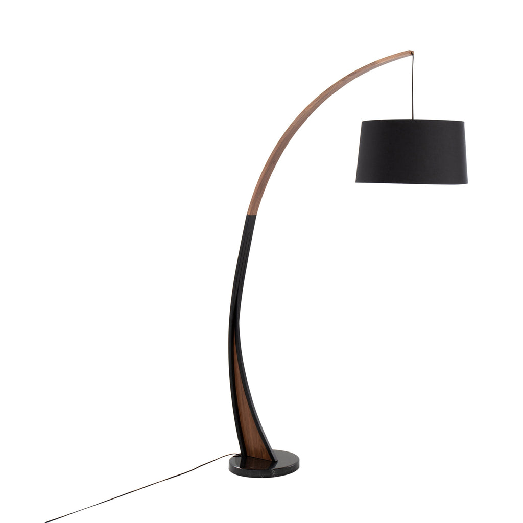 Noah Mid-Century Modern Floor Lamp with Walnut Wood Frame and Marble Base by LumiSource