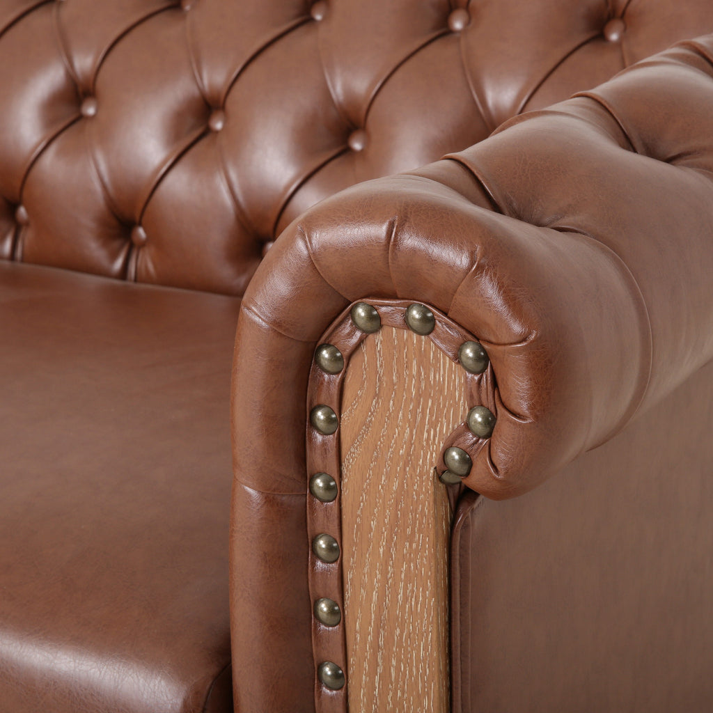 Mirod Comfy 3-Seat Sofa with Wooden Legs, Retro Style, Light Brown, PU, 78.75''Wx33.5''Dx28''H