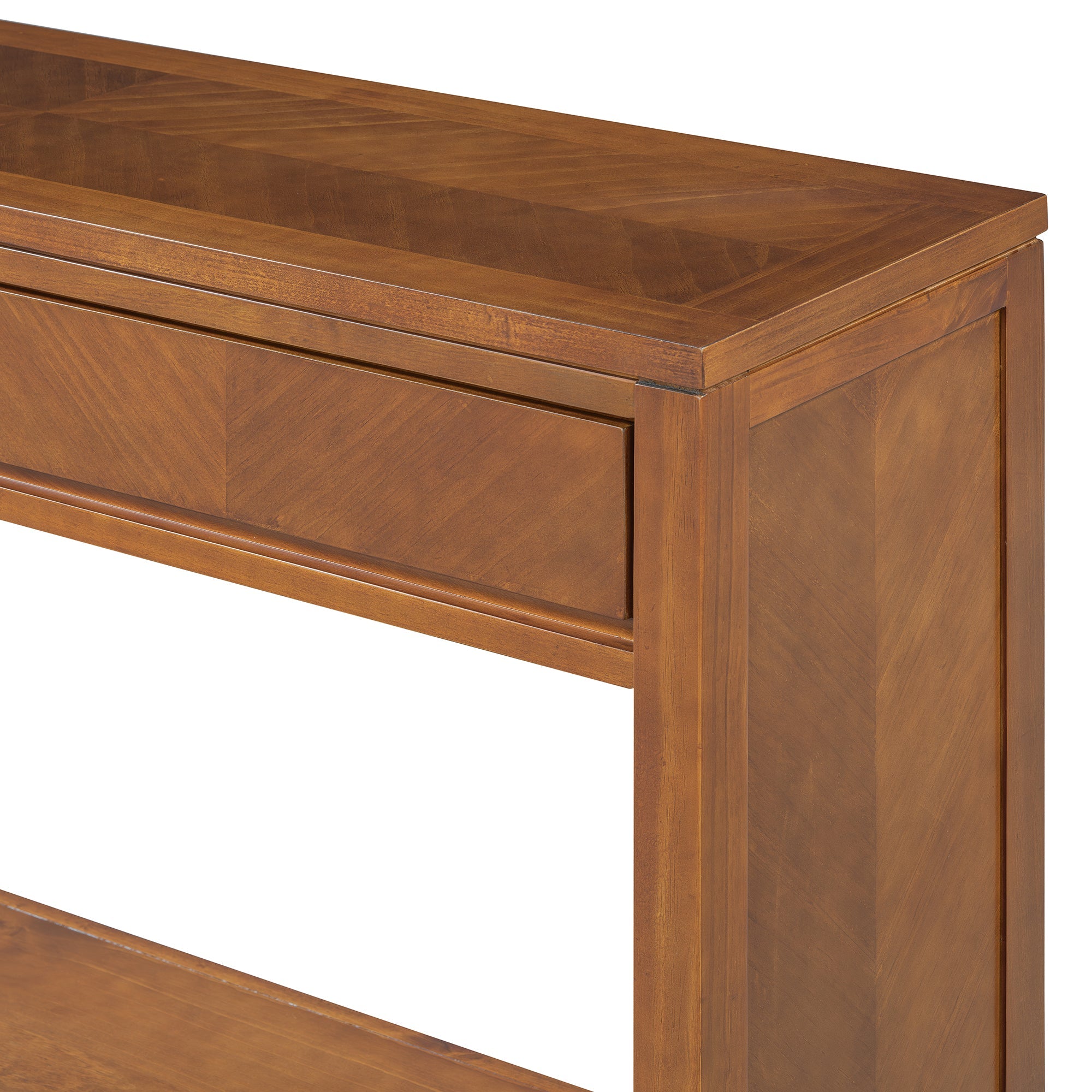 TREXM 55' Console Table, Rustic Wooden Entryway Table with Storage Drawers and Open Shelf, Elegant Sofa Table for Hallway and Living Room (Honey)