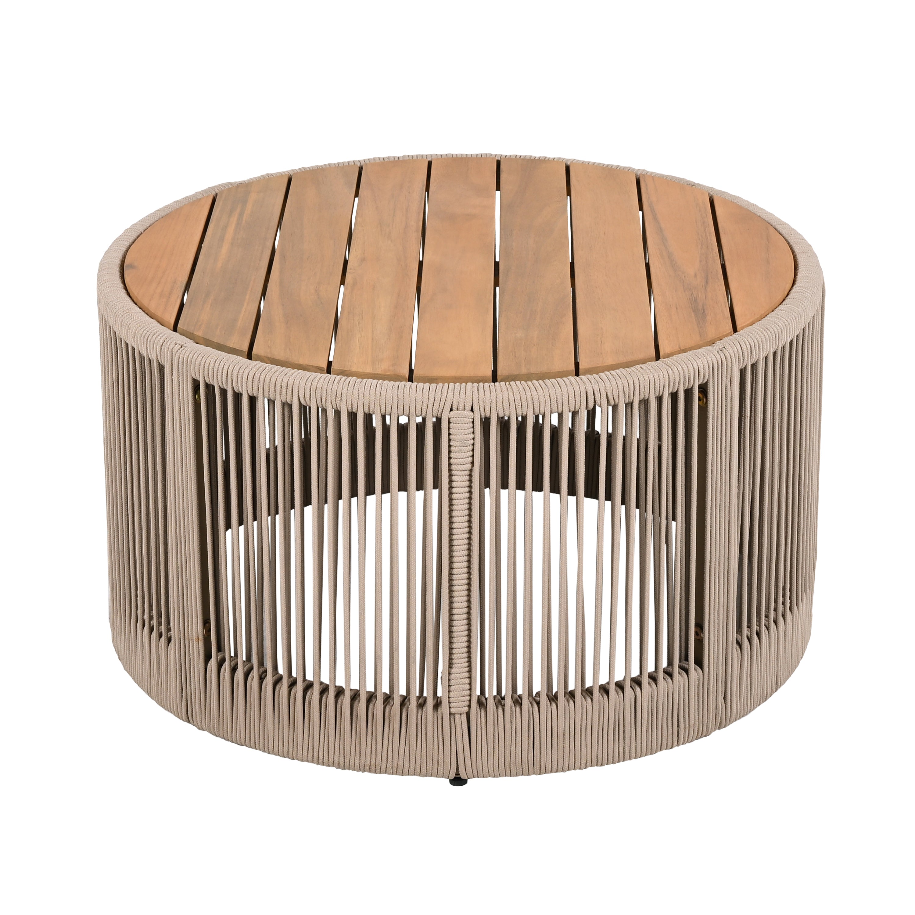 Rustic Industrial Table Set,Coffee Table & Side Table with Woven Rope Design, Modern Functionality Stylish Table Set for Living Room and Home Decor-Rope Beige