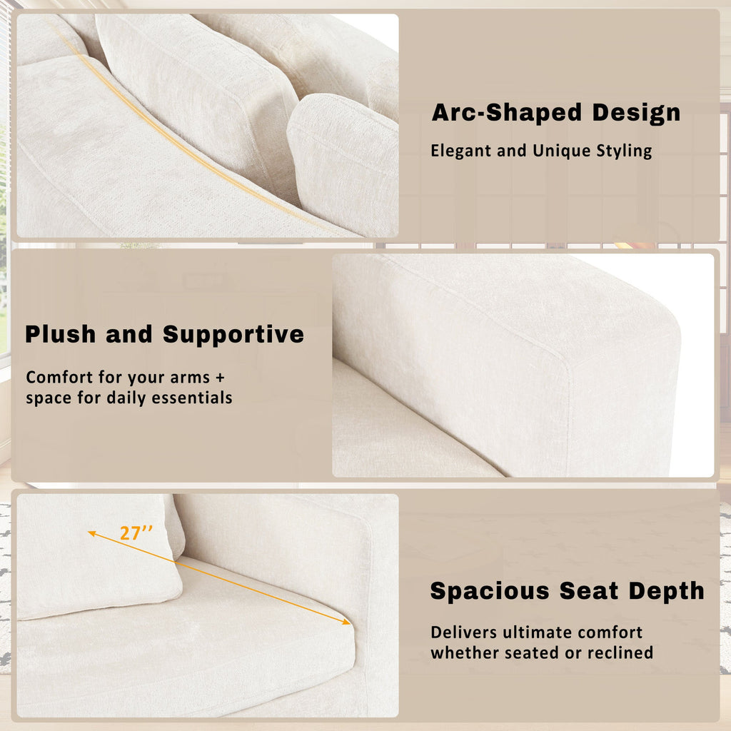 U_Style 115.7' Pure Foam Modular Sofa, 2-Piece Set with 5 Cushions, 4-Seater, Chenille Jacquard Fabric, Curved Design, No Assembly Required, Soft Upholstered Sofa for Living Room & Bedroom