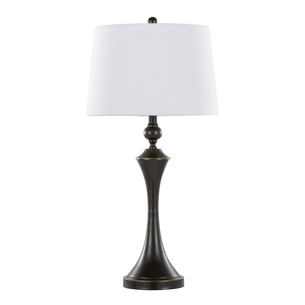 Flint 30' Contemporary Metal Table Lamp in Oil Rubbed Bronze with White Linen Shade and Built-in USB Port from Grandview Gallery by LumiSource - Set of 2