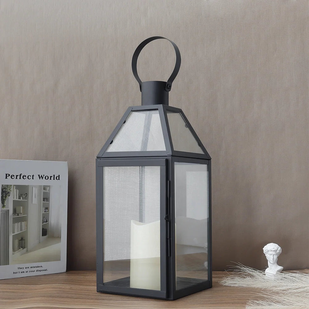 16"High Stainless Steel Black Candle Lanterns