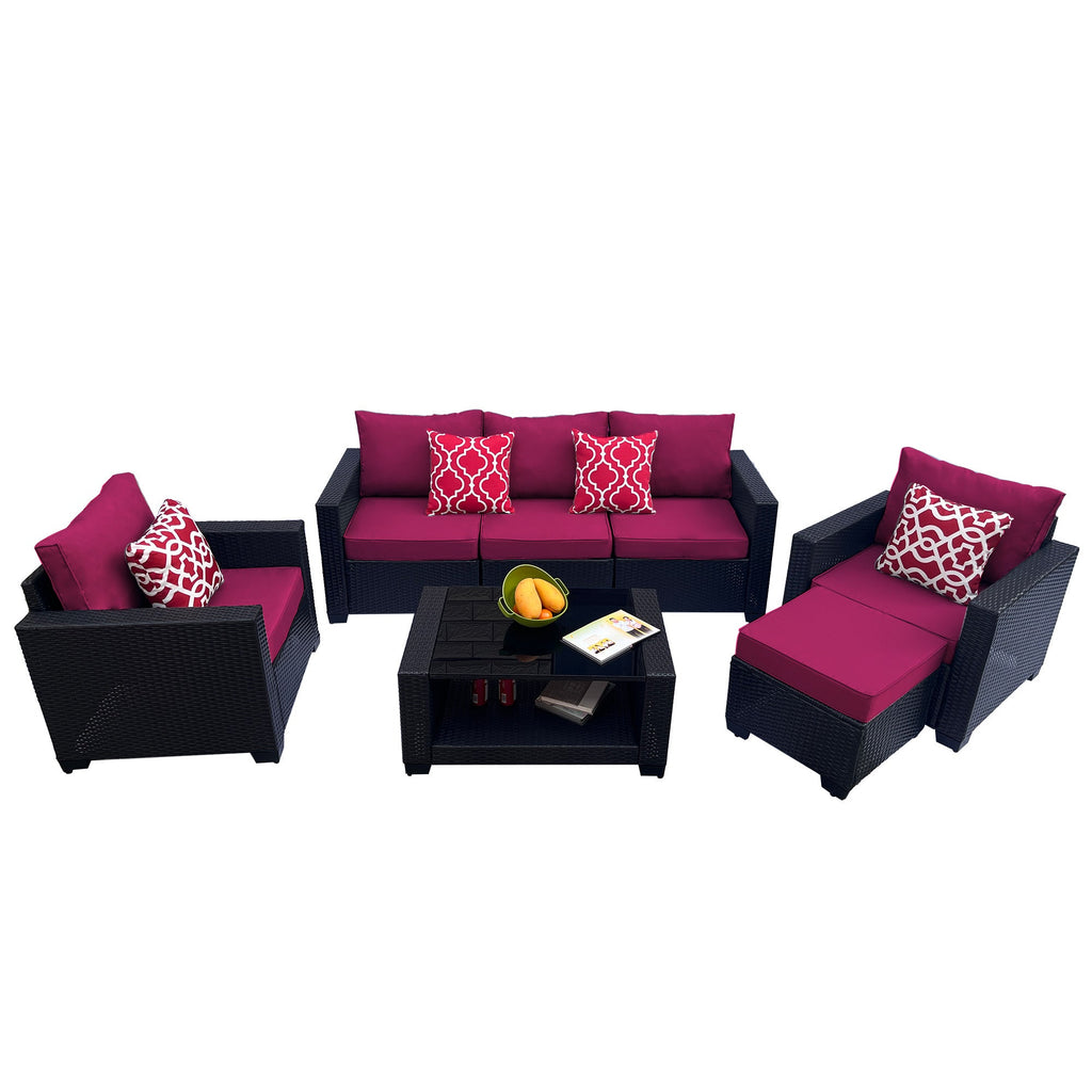 Outdoor Garden Patio Furniture 7-Piece PE Rattan Wicker Cushioned Sofa Sets  and Coffee Table, patio furniture set;outdoor couch;outdoor couch patio furniture;outdoor sofa;patio couch