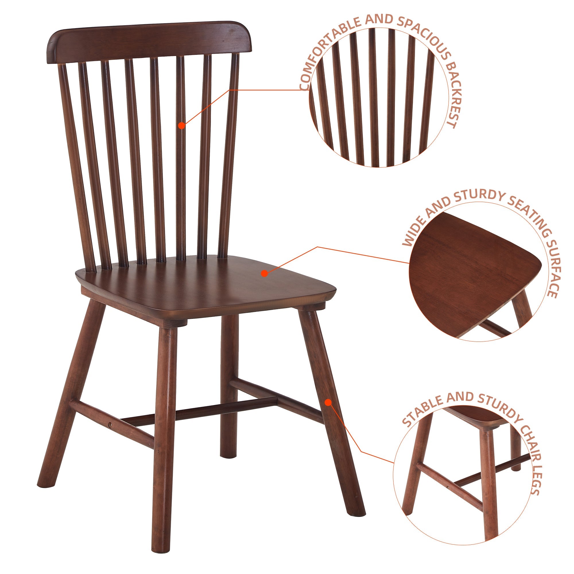 4 pieces of dining chair, Walnut, rubber wood material, dining chair, solid wood chair, solid wood dining table chair, living room chair, simple and natural
