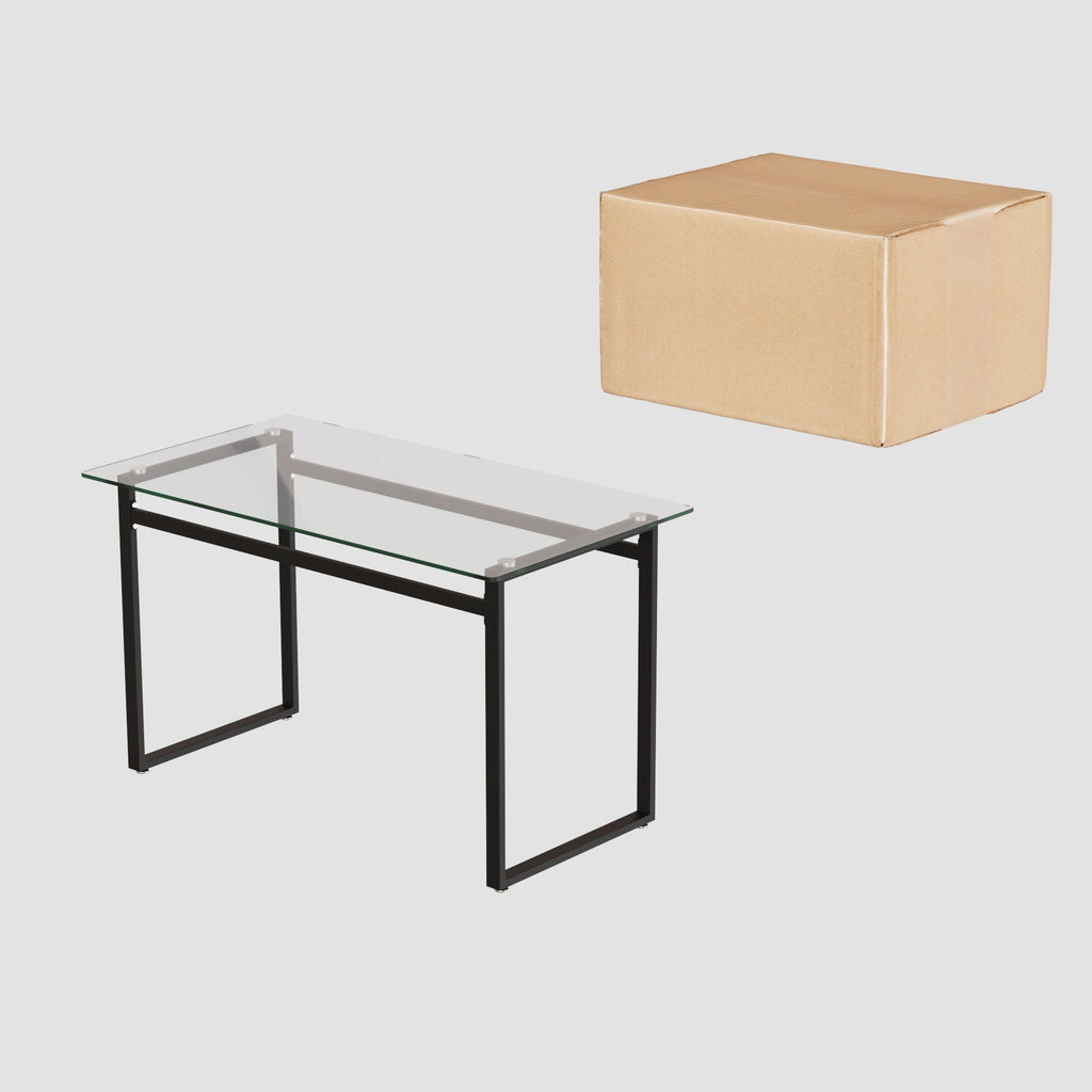 Modern Minimalist Rectangular Glass Dining Table for 4-6 with Tempered Glass Tabletop and Black Chrome Metal Legs
