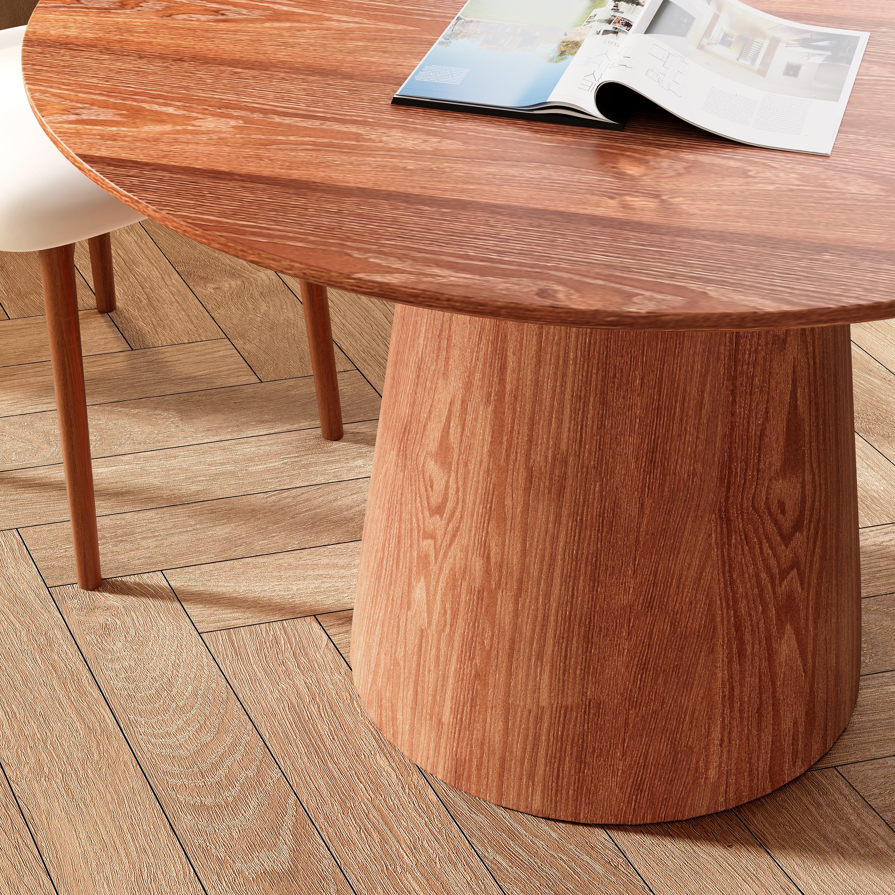 43' Round Walnut Color Solid Wood Small Dining Table with Solid Wood Tabletop For 2-4 People