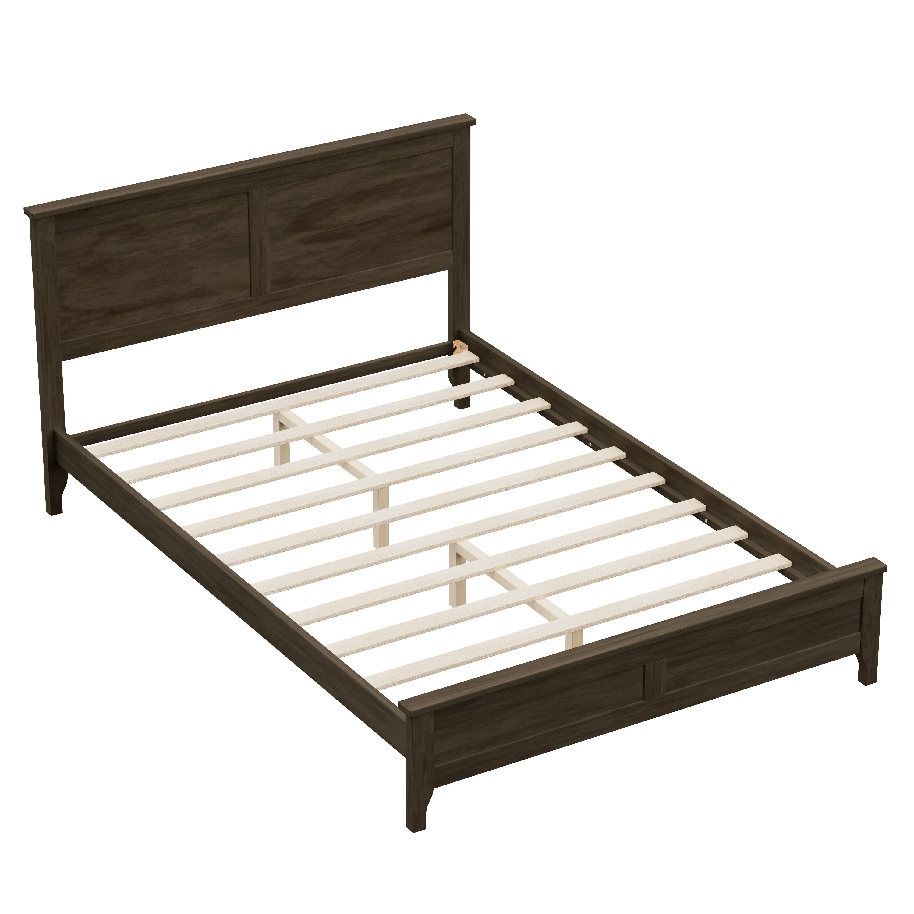 Modern Espresso Solid Wood Full Size Platform Bed with Sturdy Wooden Slats Support
