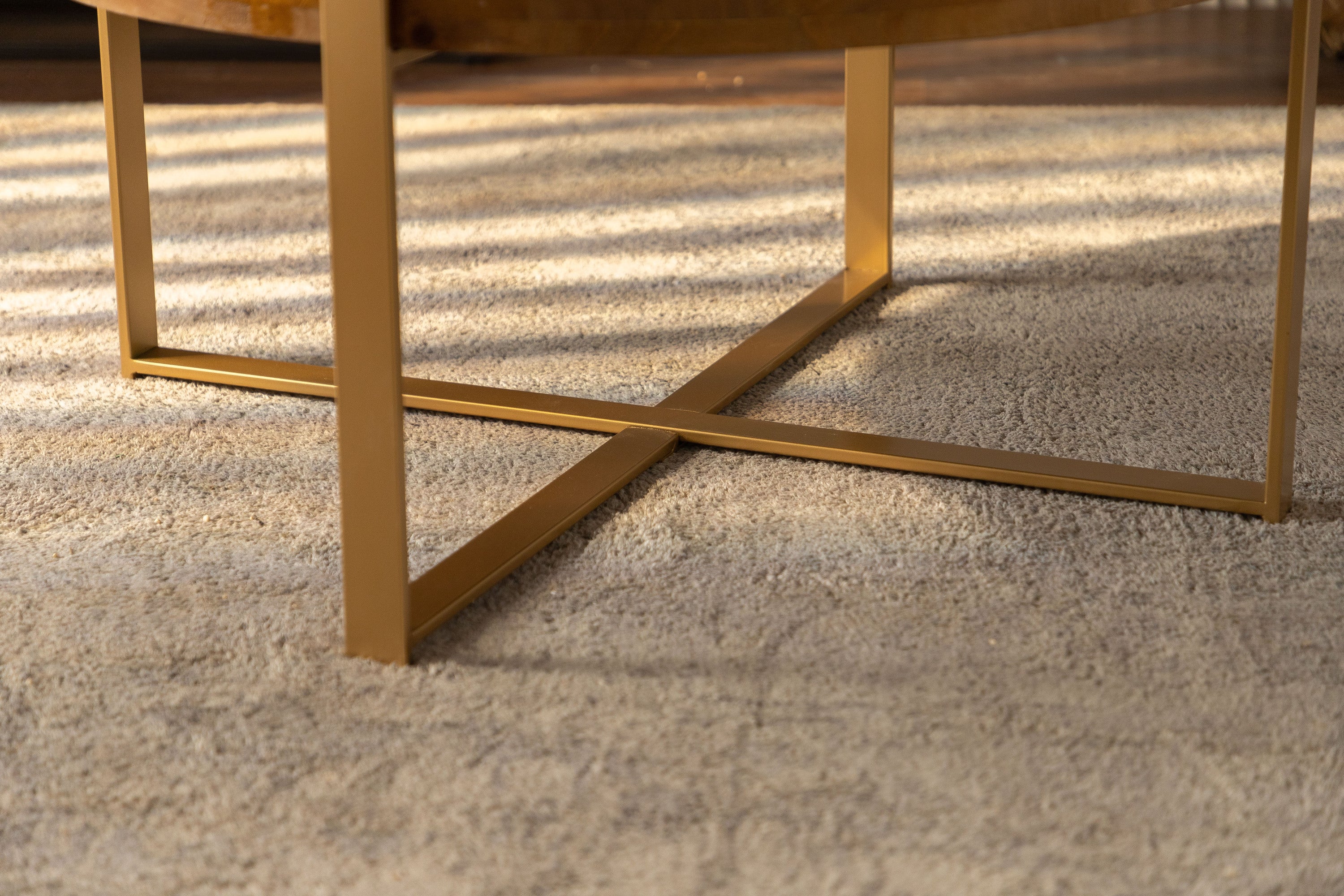 33.86"Modern Retro Splicing Round Coffee Table,Fir Wood Table Top with Gold Cross Legs Base(Same SKU:W757126236)