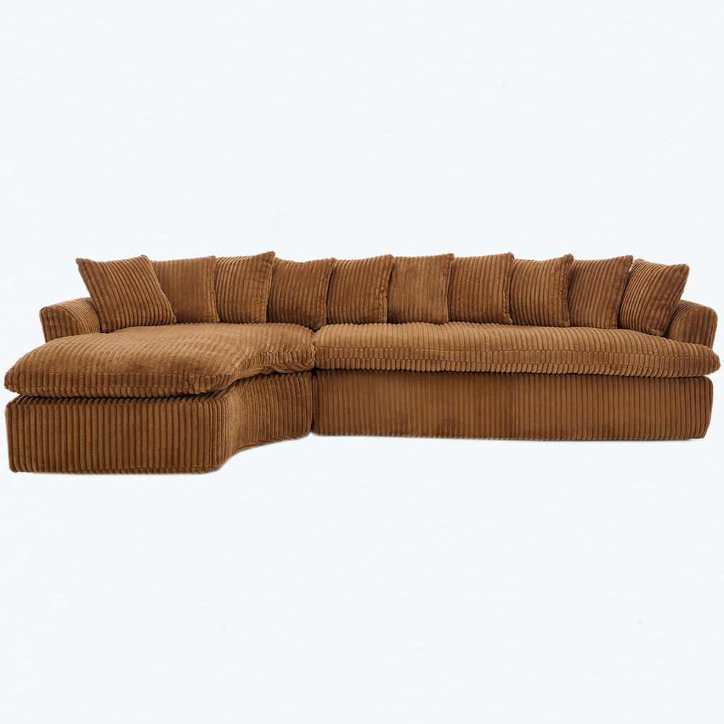 127''  Large Sectional Sofa ,Elegant Curved Design ,High-Resilience Foam ,Ten Back Cushions,L-Shape Left Sofa,No Assembly  Required , (Brown-Soft Corduroy Fabric)