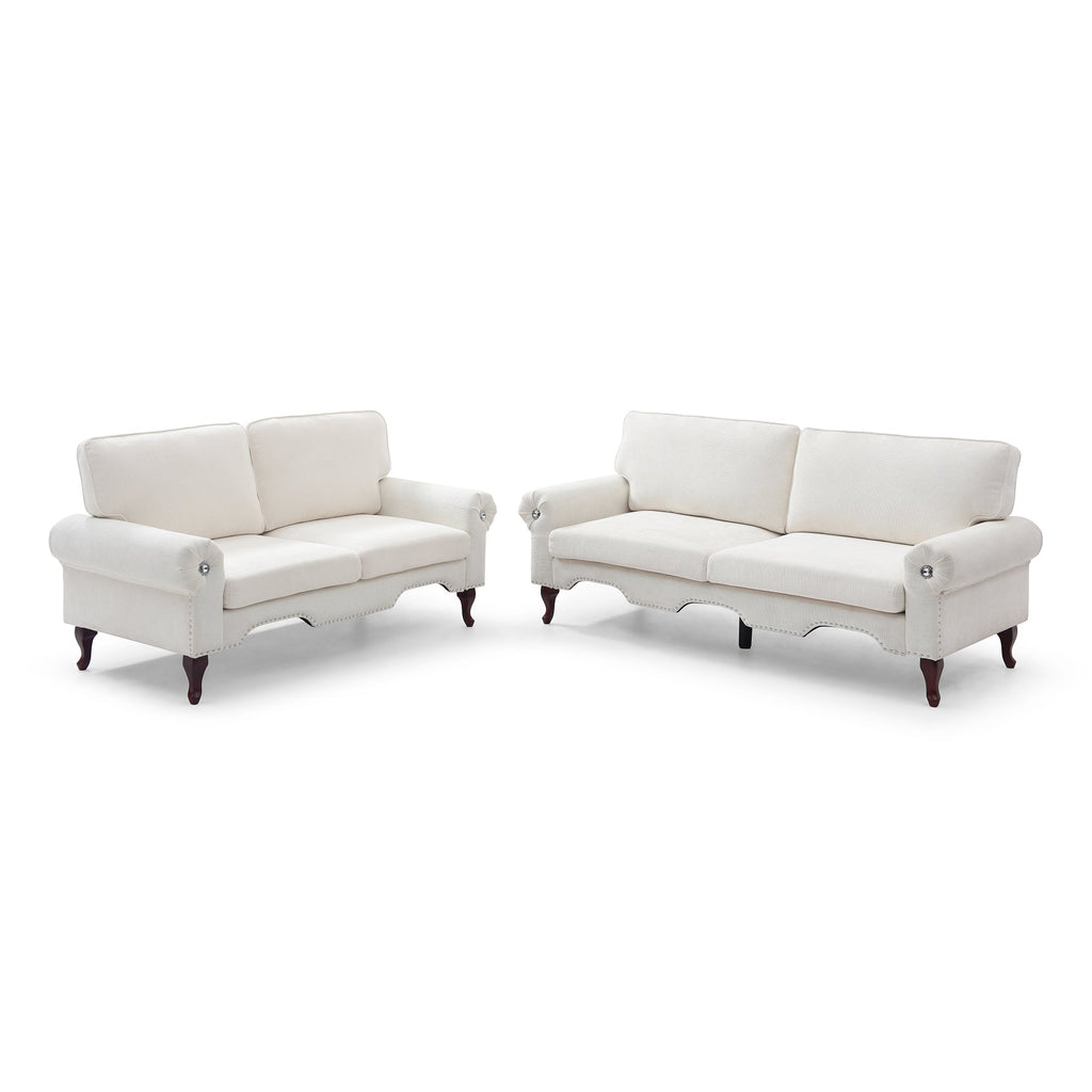 2 Piece Sectional Sofa Set with Movable Pillows, 5 Seat Convertible Couch Sets, Upholstered Sofa for Living Room Office, Bedroom & Apartment, Beige