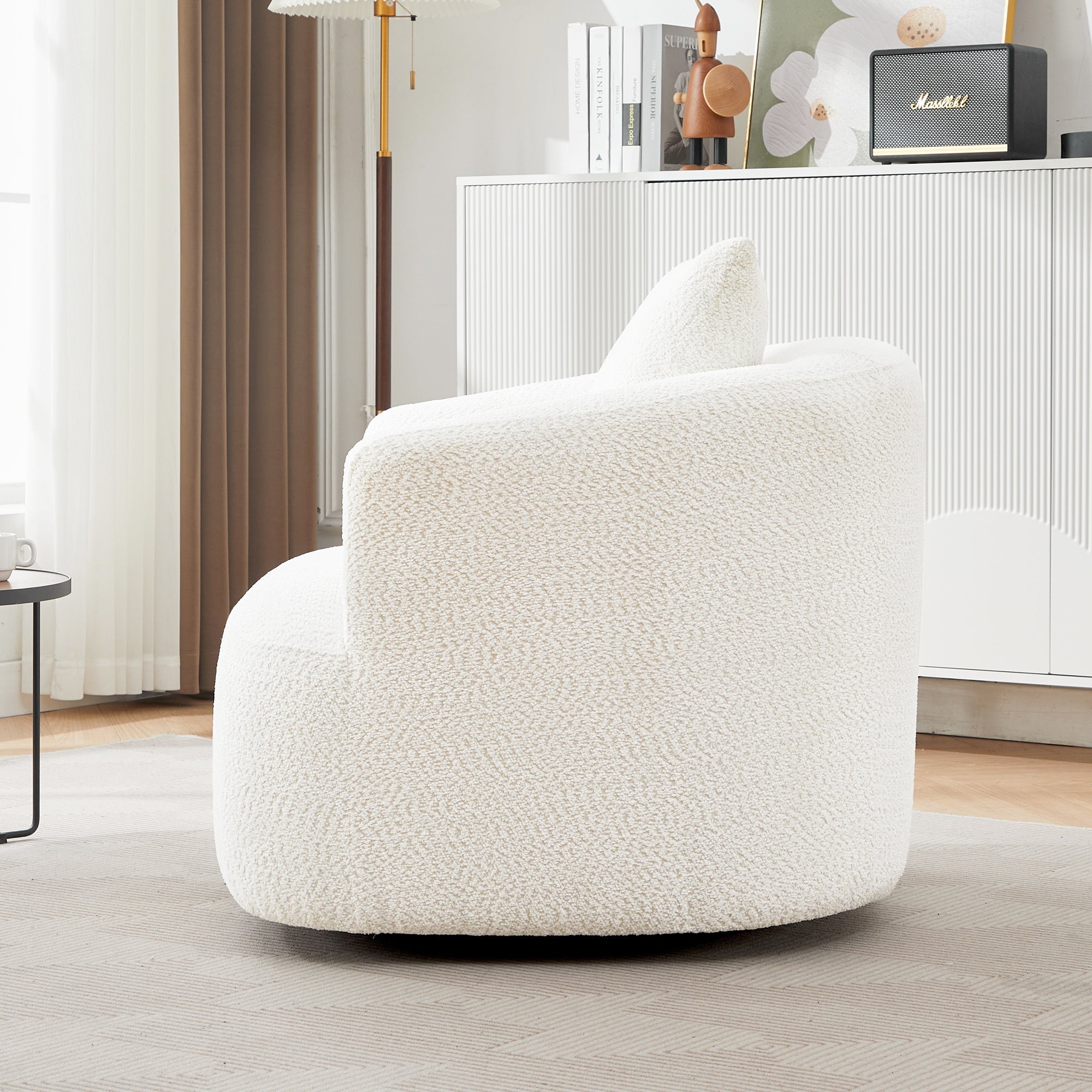 360° Swivel Barrel Sofa Chair with Throw Pillow, Chenille Upholstered Accent Chair, Beige, 38.2'